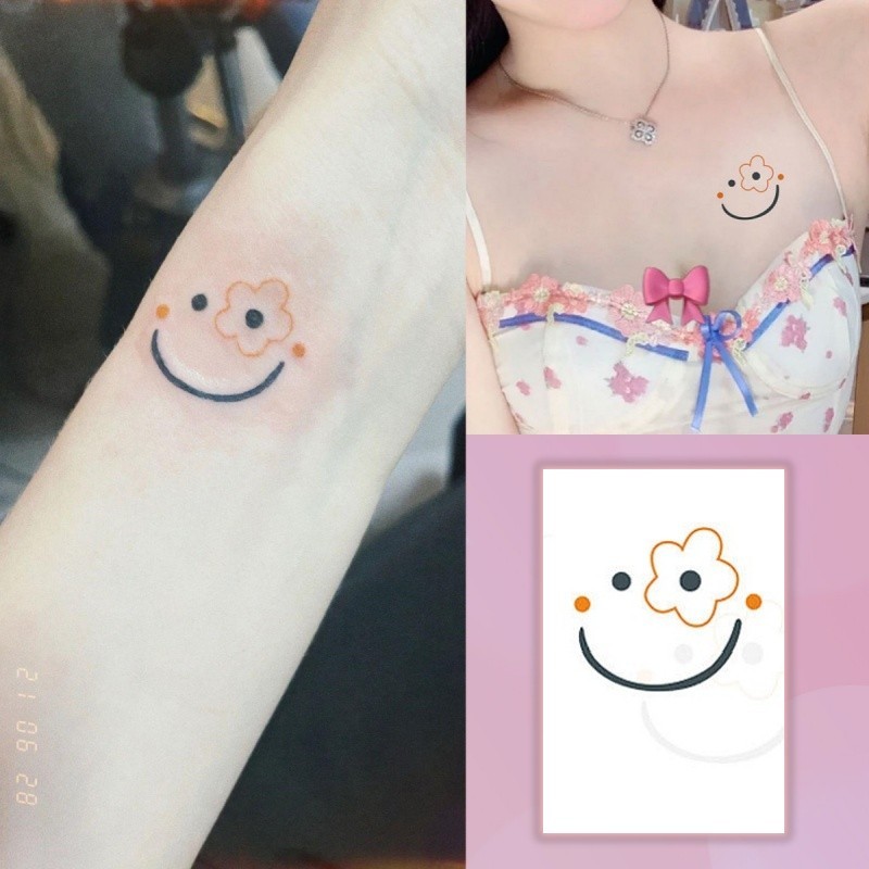 หน ้ ายิ ้ มลายดอกไม ้ รอยสักสาวน ่ ารักสักข ้ อมือสติกเกอร ์ รอยสักกันน ้ ํายาวนาน 7 วันรอยสักปลอมชั ่ วคราว