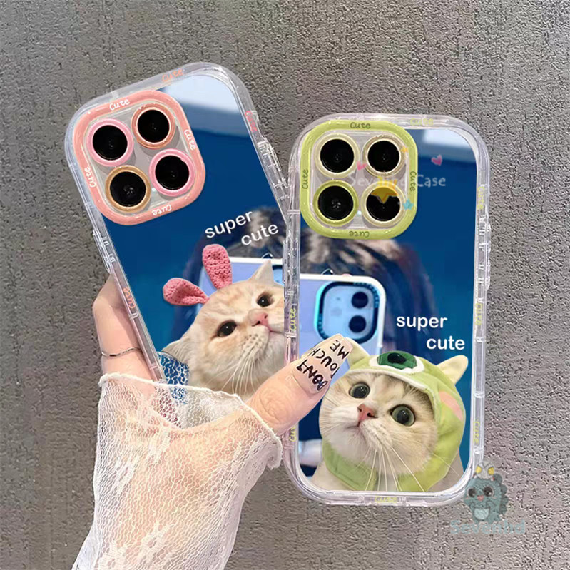 Ins Original สําหรับ iPhone 6 7 8 Plus iPhone 11 13 12 14 15 Pro Max X XR Xs Max เคสโทรศัพท์ครีมกระจกGlossyปลอกน่ารักการ์ตูนแมวคู่ซิลิโคนป้องกันปกอ่อน