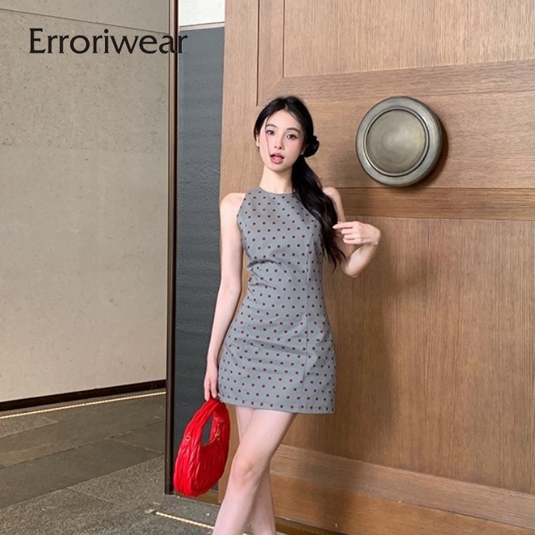 Erroriwear ผู ้ หญิงมินิเดรส 2024 ทุกการแข ่ งขันสีทึบ Polka Dotted Causal Slim Fit ชุดเดรสแขนกุด