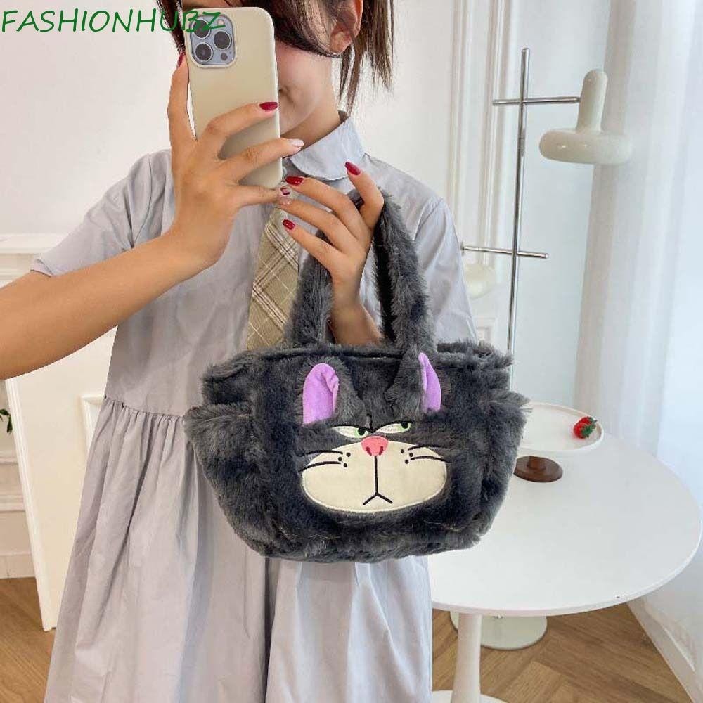 Fashionhubz กระเป๋าถือ Plush Stitch, Lucifer Cat การ์ตูน Tote Bag,น่ารักขนาดใหญ่ความจุถุงอาหารกลางวันแม่กระเป๋าสัตว์นาฬิกาข้อมือกระเป๋าเดินทาง
