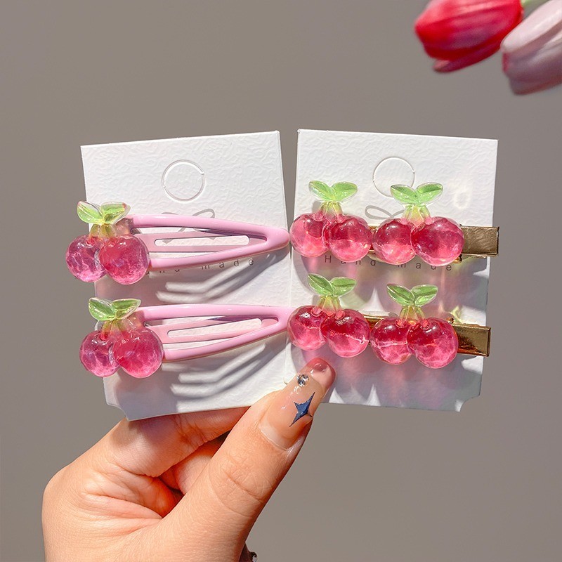 1 ชิ้นสีแดงเชอร์รี่สีชมพู Hairpin Bangs คลิปคลิปผม Hairpin อุปกรณ์เสริมสําหรับผู้หญิง