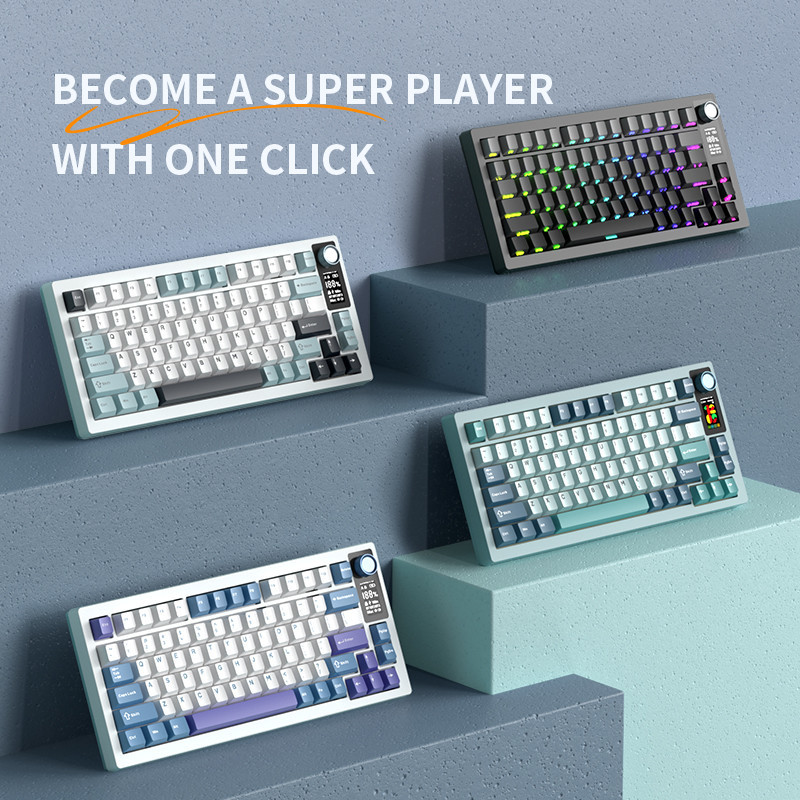 Langtu LT75 คีย์บอร์ดแบบกลไก RGB 80 คีย์พร้อมจอแสดงผลปุ่มปะเก็นโครงสร้าง Hot Swappable สามโหมดบลูทูธ