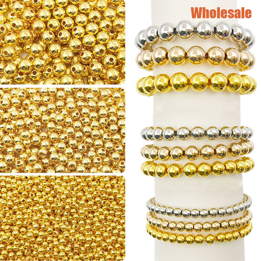 4/6/8/10 มม.โลหะ Spacer ลูกปัด Retro Gold Silver Alloy Glossy ลูกปัดส่วนประกอบสําหรับสร้อยข้อมือสร้อยคอ DIY เครื่องประดับทําอุปกรณ์