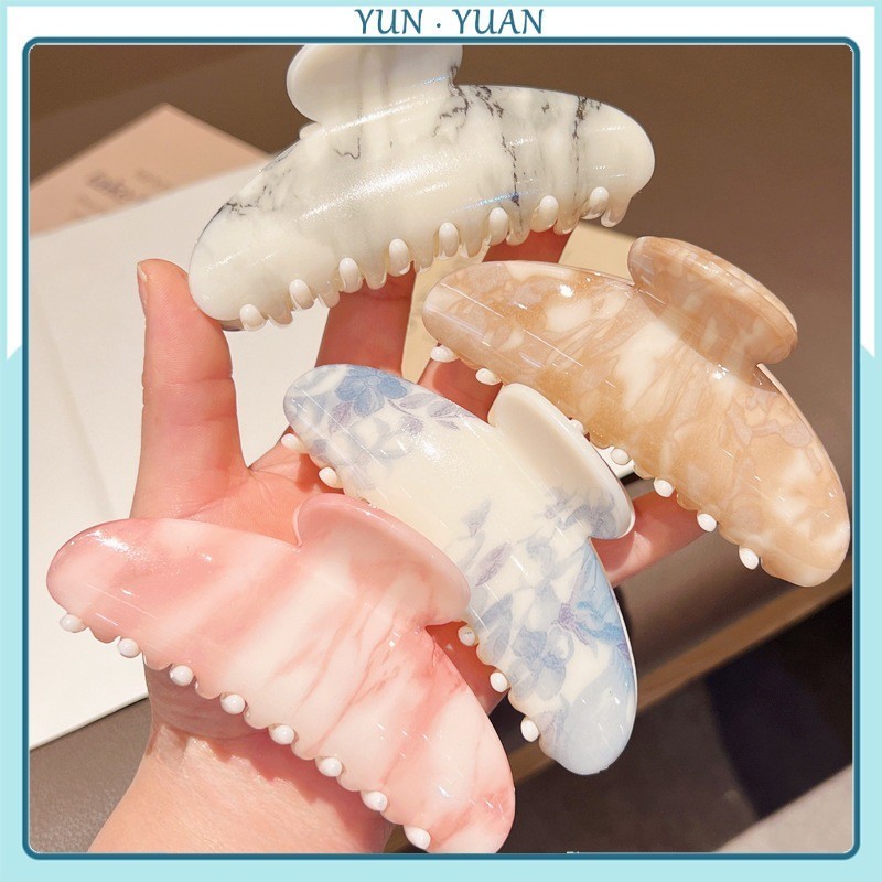 [ Yunyuan ] ใหม ่ ขนาดใหญ ่ 8.5 ซม.หินอ ่ อนครึ ่ งวงกลมผู ้ หญิงคลิปผมหวานหนีบโบว ์ อุปกรณ ์ เสริมผมคลิปฉลาม