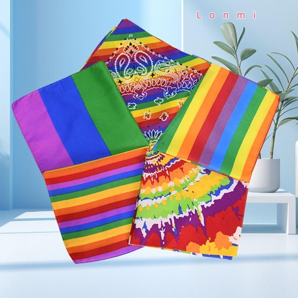 Lonmi Pocket Square Scarf, Rainbow Pride Festival Headband, ผ ้ าพันคอสีสันสดใสสุดฮอตเกย ์