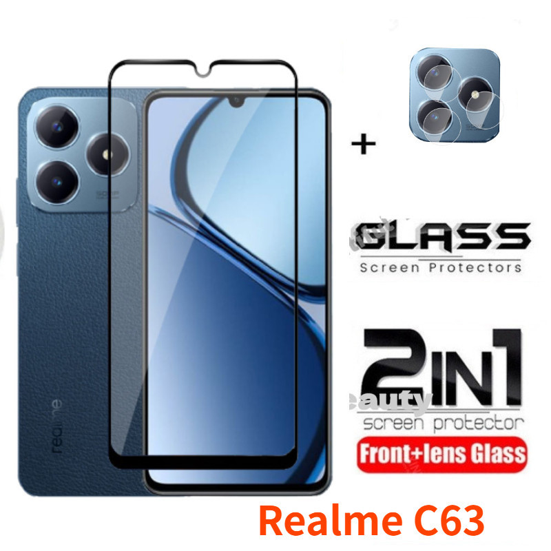 Realme C63 4G RMX393939 ป้องกันหน้าจอฟิล์มกระจกนิรภัย RealmeC63 C53 C75 C51 หมายเหตุ 60 X 50 C65 C67 C61 กล้องกลับเลนส์ป้องกันกระจก 9H ความแข็งคลุมทั้งหมดฟิล์มใส RealmeC61