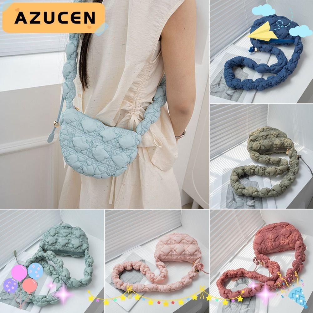 Azucen Messenger Bag, Solid Color Bubbles Quilted Shoulder Bag, Fashion Pleated Cloud Commute Bag Women Girls