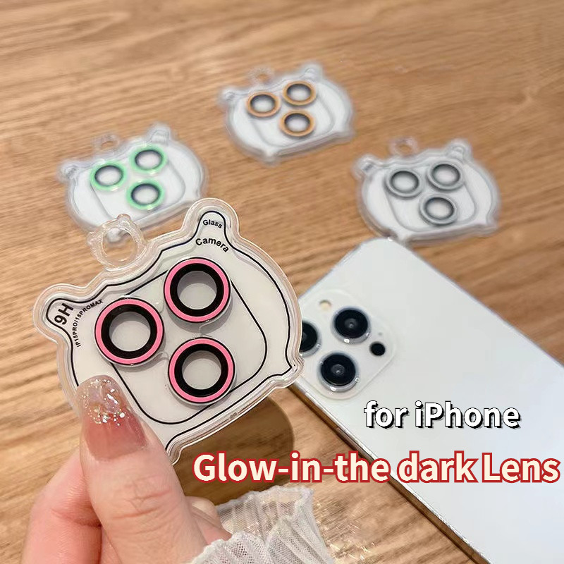 Glow-in-the-dark สีสันกล้องเลนส์สําหรับ IPhone 15 14 Pro Max 13 12 11 Pro Max 14 15 Plus เลนส์กล้องแหวนรวมทุกอย่างป้องกันกันกระแทก IPhone
