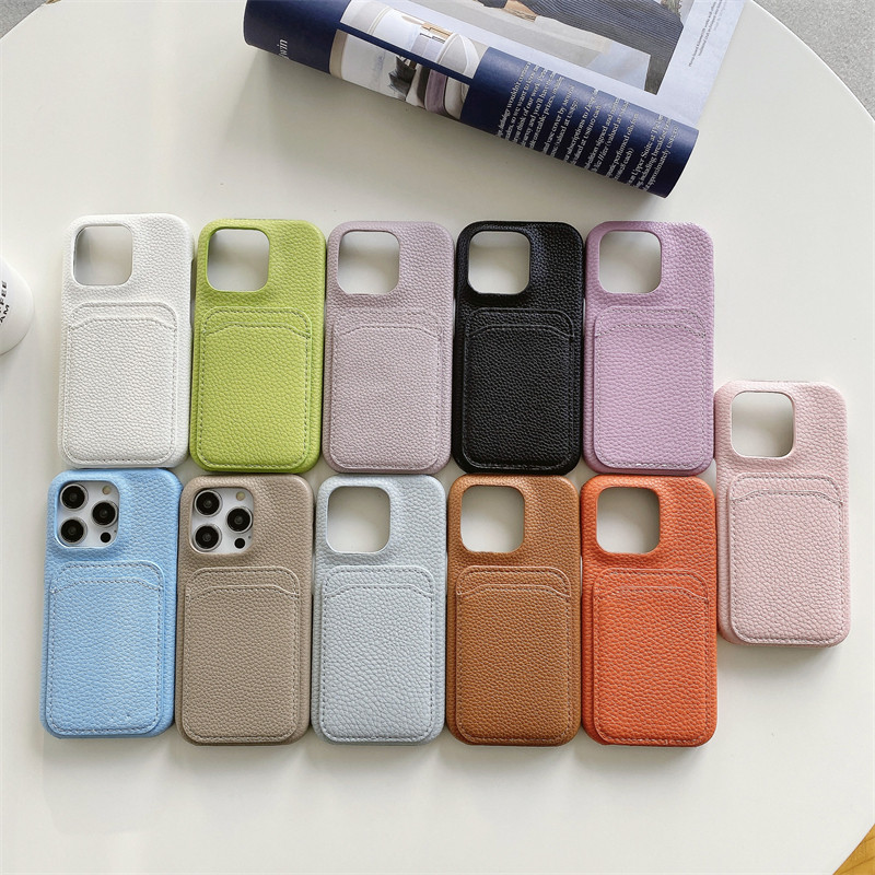 สีทึบหนังใส่การ์ดสําหรับ iPhone 16e 16 15 Pro Max 15plus 16plus 16promax 14 Promax 16pro 15pro 14pro 14 Plus โทรศัพท์ปกหลัง