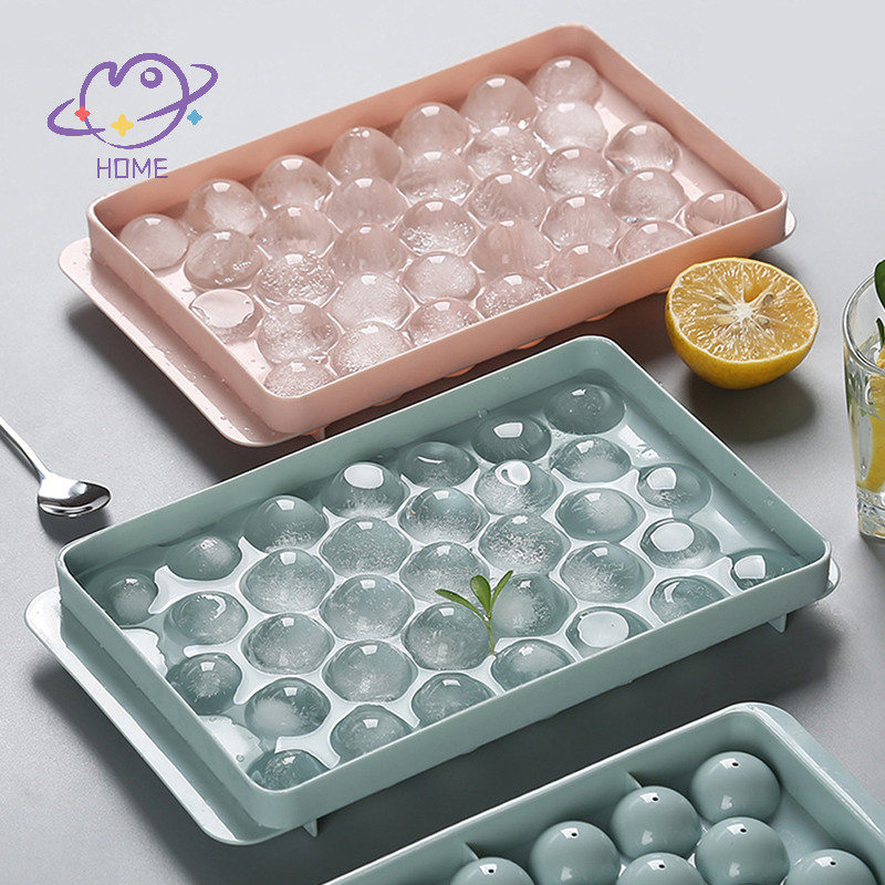 [mayhome] ถาดทําน้ําแข็งทรงกลม 3 มิติ 1 ชิ้นพร้อมฝาปิดแม่พิมพ์น้ําแข็งสไตล์ทรงกลมเพชรพลาสติก {TH}