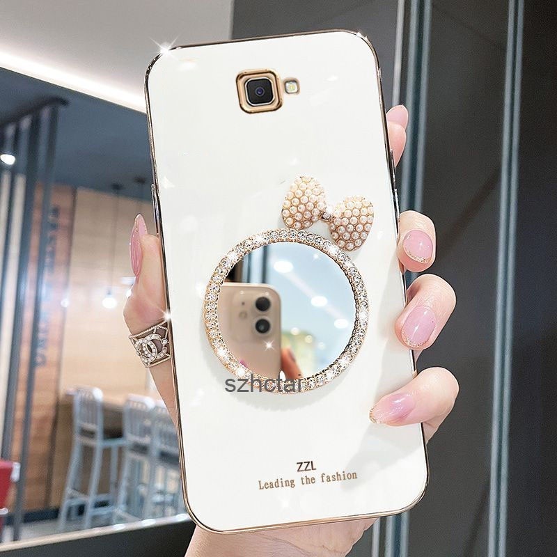 หรูหราชุบเคสโทรศัพท์ samsung j7 prime samsung j4 plus j6 plus samsung j4 samsung j6 j7 pro ฝาครอบกรณีเชลล์เพิร์ลโบว์แต่งหน้ากระจก