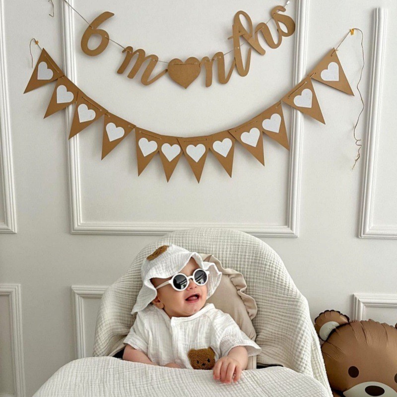 กระดาษคราฟท์ 6 เดือนป้ายแบนเนอร์สําหรับ 1/2 วันเกิด Garland Baby Shower Birthday Party Decor Cursive Bunting ตกแต่ง