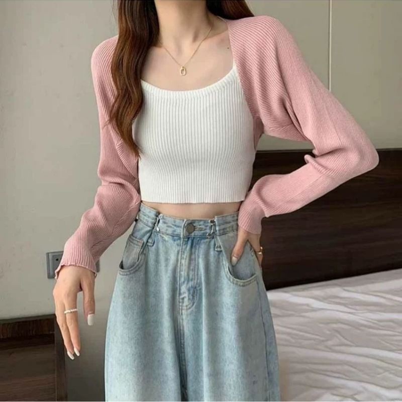 Glassy Sky💖พร้อมส่💖​(23150)เสื้อคลุมไหมพรมแขนยาว ผ้าร่องใส่สบายมาก คลุมครึ่งตัวสไตล์​เกาหลี