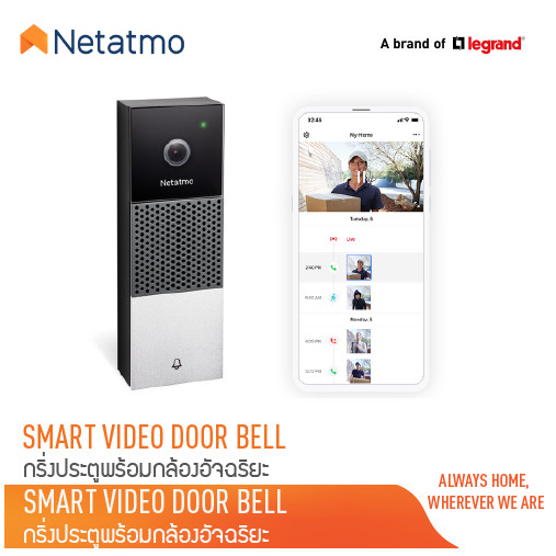 Netatmo Smart Video Doorbell กริ่งประตูพร้อมกล้องอัจฉริยะแจ้งเตือนทันทีเมื่อมีคนกดกริ่งเคลื่อนไหวลำโพงและไมค์ในตัว NDB-P