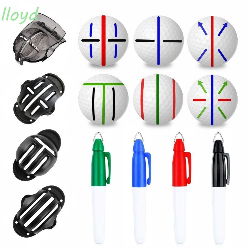 Lloyd 8 ชิ้น/เซ็ต Golf Ball Line Marker ชุด, 4 เครื่องหมาย Stencils Precision Golf Balls Alignment Exercise, 4 ปากกา Line Marker เครื่องมือทนทาน Golf Ball Gymnasium