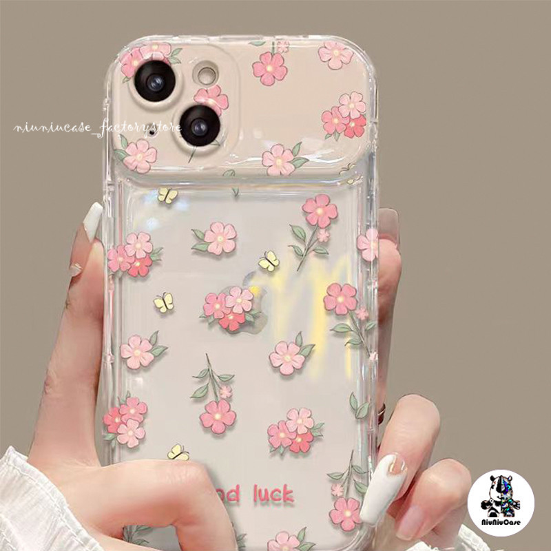 สำหรับ iPhone 11 15 14 13 12 Pro MAX 7 Plus X XS MAX เคส ดอกไม้สีชมพูขนาดเล็ กรณีโทรศัพท์กระจกพลิก ซิลิโคนนุ่ม TPU Case