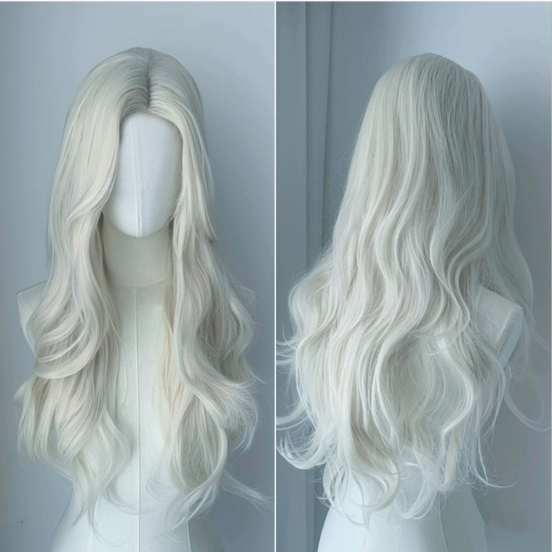 วิกผมสังเคราะห์ลอนใหญ่ ยาว 65 ซม. สีขาว สําหรับคอสเพลย์ ทนความร้อนสูง ใส่ได้ทั้งผู้หญิงและผู้ชาย
