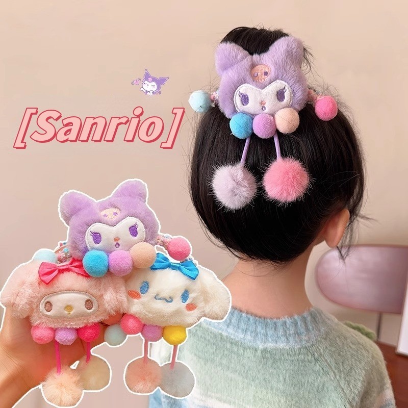 หวาน Kawaii Sanrio My Melody Kuromi Cinnamoroll ตุ ๊ กตา Plush ผมอะนิเมะผมหางม ้ าสูงวงกลมสาวหัวเชือกอุปกรณ ์ เสริม