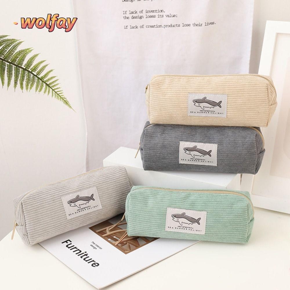 กระเป๋าปากกา WOLFAY, Shark/Pochacco Dirt-proof กระเป๋าเครื่องเขียน,คุณภาพสูง Corduroy ความจุขนาดใหญ่กล่องปากกาของขวัญ