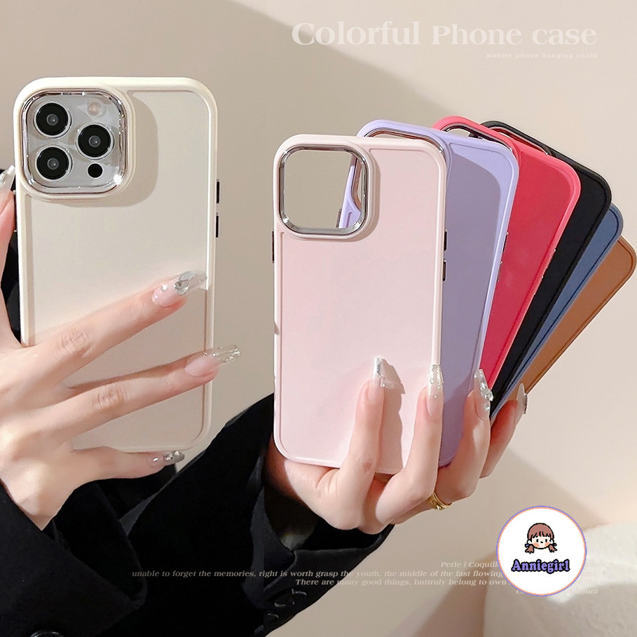 Ins สีทึบเคสโทรศัพท์สําหรับ IPhone 11 15 16 Pro Max 16 PLUS 12 13 14 promax XS XR 7 8 PLUS เลนส์โลหะกันกระแทกซิลิโคนนุ่มโทรศัพท์ปกหลัง