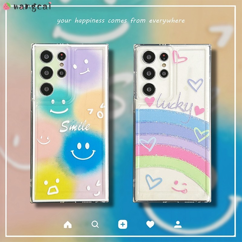 สําหรับ Vivo Y28s Y200 Y100 Y38 Y28 Y18 Y03 Y22 Y22s Y21 Y21s Y21a Y21e Y21t Y21G เคสโทรศัพท์ไล่โทนสียิ้ม Face Smile Love Rainbow สีสันน่ารักโปร่งใสปลอกนุ่มกรณี