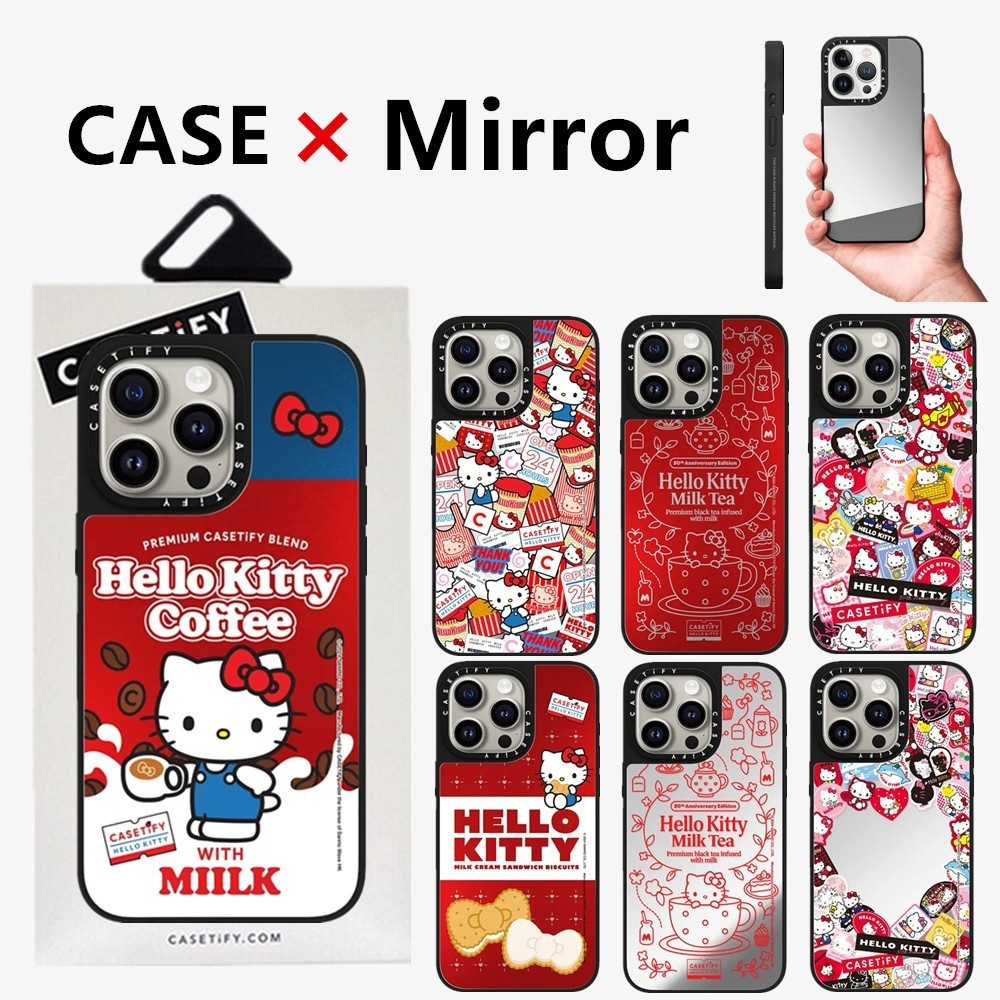 Casetifg ใหม่ Hello Kitty รูปแบบคุณภาพสูงกระจกเคสโทรศัพท์พร้อมกล่องสําหรับ iPhone 15 11 12 13 14 Pro Max 14 15 Plus นุ่มด้านข้างตัวอักษรแกะสลักกันกระแทกป้องกันปลอกปกแข็ง