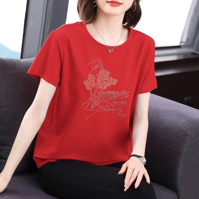 แม่ เสื้อเชิ้ตแขนสั้นแฟชั่นขนาดบวกหลวมอารมณ์ผู้หญิงชั้นนํา รูปที่ 7