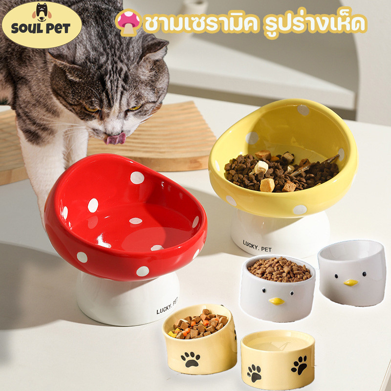 พร้อมส่ง จานข้าวแมว ชามอาหารหน้าแมว ชามเซรามิค รูปร่างเห็ด