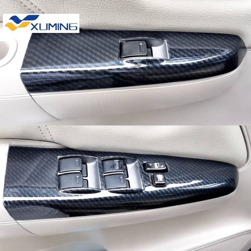 Xm-สําหรับtoyota FORTUNER 2004-2014 คาร์บอนไฟเบอร์รูปแบบแผงสวิทช์กระจก,FORTUNER AN50 AN60 ภายในรถอุปกรณ์เสริม