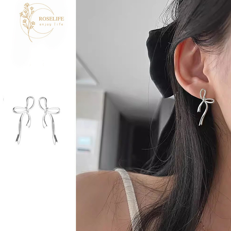 Roselife เกาหลี S925 เงินริบบิ ้ นโบว ์ ต ่ างหูผู ้ หญิง Minimalism สวมใส ่ ทุกวันเลือกฟรีหูเครื ่ องประดับอุปกรณ ์ เสริม