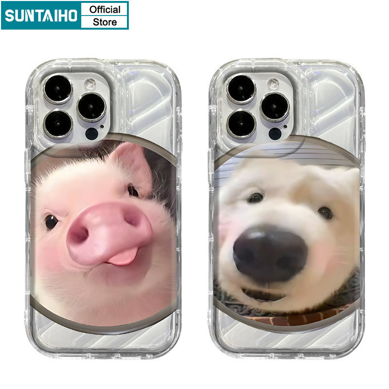 Suntaiho ตลกน่ารักปลอกสุนัขหัวหมูรูปแบบเคสโทรศัพท์สําหรับ Iphone 15 14 12 13 11 Pro Max IP 7 8 Plus Iphon X Xs XR Xs Max TPU ซิลิโคนนุ่มพรีเมี่ยมกันกระแทกปกหลัง