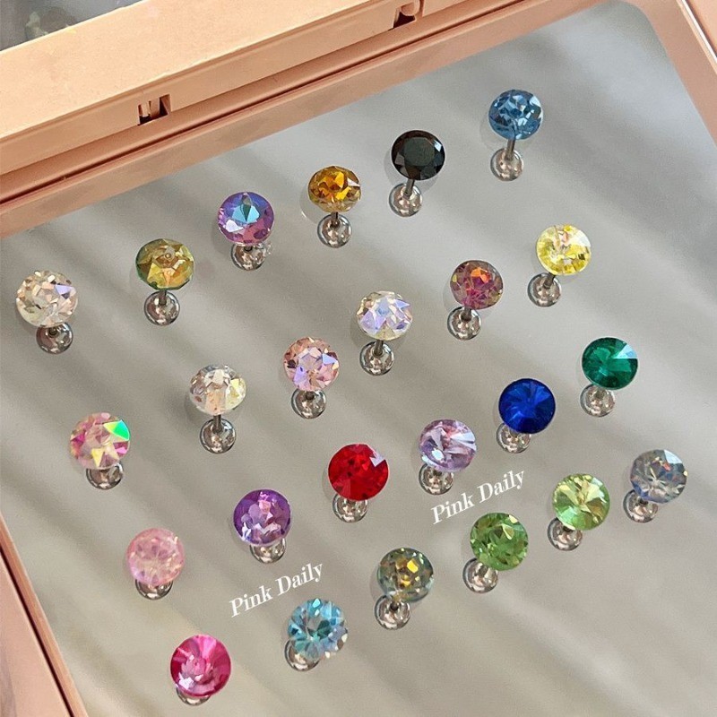 6มิลลิเมตรรอบเพชรหูกระดูกสตั๊ดซูเปอร์แฟลชหูกระดูกสตั๊ดเหล็กไทเทเนียมสกรูหัวเข็มขัดต่างหูสตั๊ดเกาหลีใต้แฟชั่นอุปกรณ์เสริมของขวัญขายส่ง