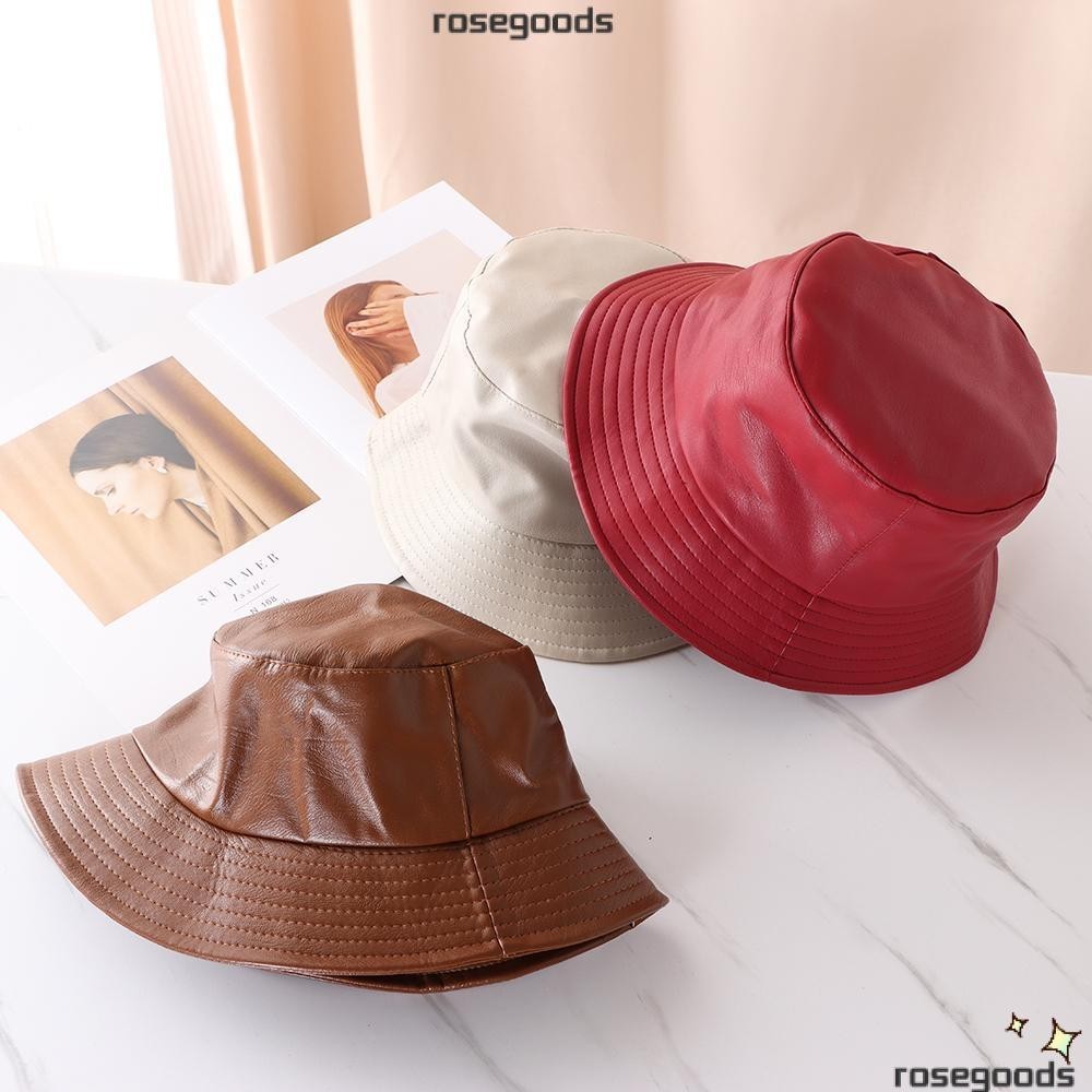 Rose หมวกบักเก็ต หนัง Pu กันน้ํา พับได้ ปรับขนาดได้ หลากสี สไตล์ฮิปฮอป สตรีท สําหรับผู้ชาย ผู้หญิง ตกปลา เดินป่า กลางแจ้ง