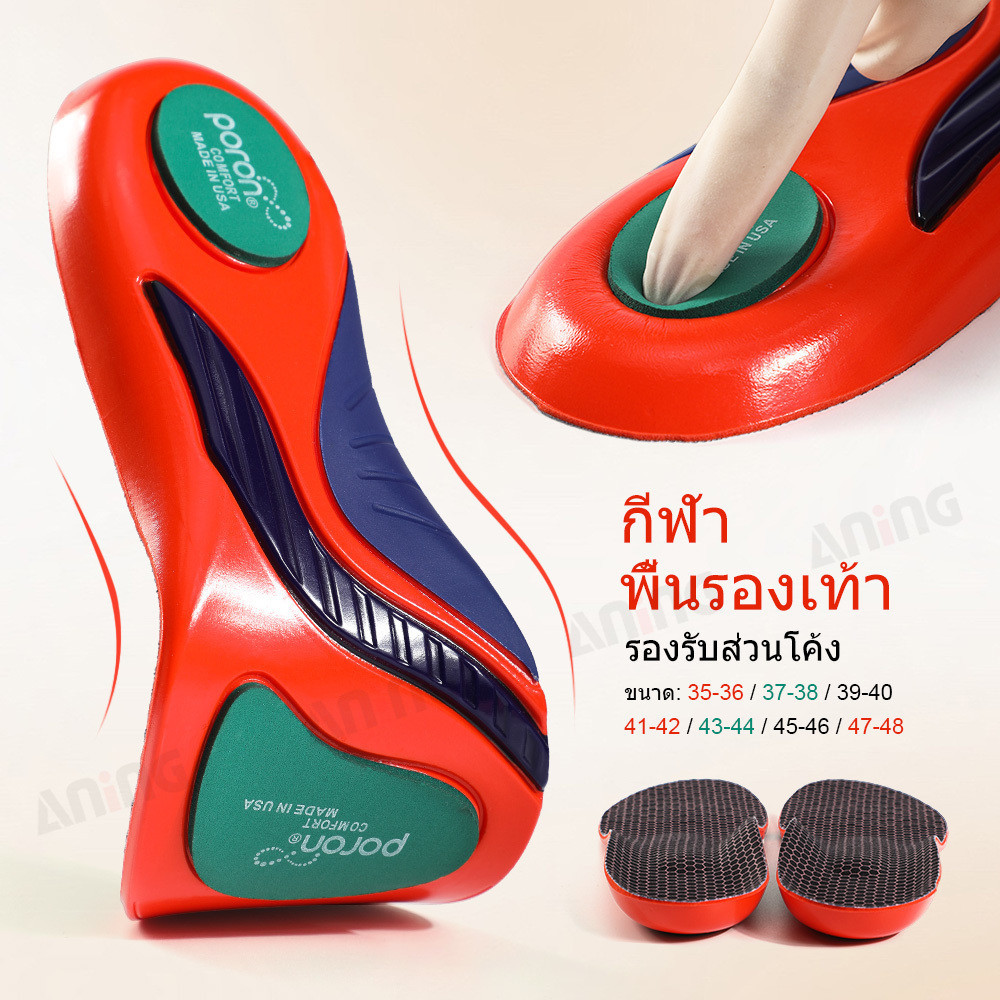 Poron แผ่นรองฝ่าเท้าแบบแบนดูดซับแรงกระแทกบรรเทาอาการปวดส้นเท้ากันกระแทกสำหรับผู้ชายและผู้หญิง 1 คู่