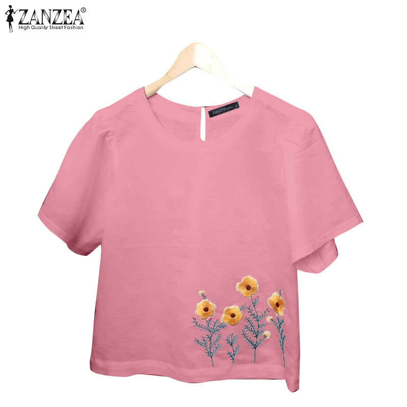 Zanzea เสื้อเบลาส์ O-Neck ครึ่งแขนลําลองสไตล์เกาหลีสําหรับผู้หญิง