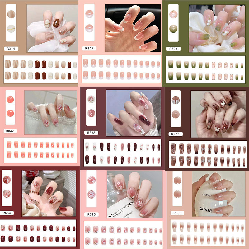ใหม่นํากลับมาใช้ใหม่ 24 ชิ้นน่ารักการ์ตูนกดบนเคล็ดลับปลอมประดิษฐ์ Stick-on เล็บเคล็ดลับ Art