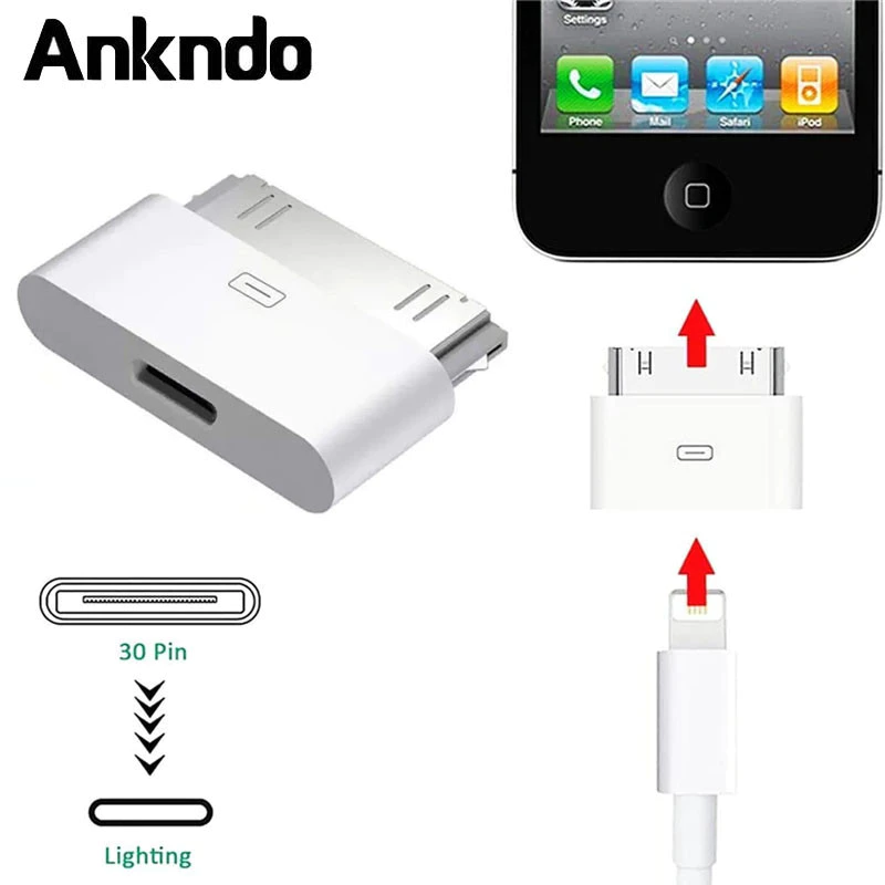 Ankndo USB C/ Lighting ถึง 30Pin อะแดปเตอร์ 8Pin ชาย 30 Pin หญิงชาร์จ Sync Converter สําหรับ IP 4 4S i-Pad 2 3 สายชาร์จ