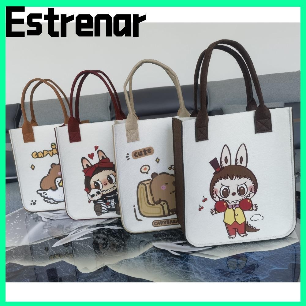 Estrenar Labubu Felt Tote Bag, การ์ตูน Capybara กระเป๋าถือ, แบบพกพา Crossbody ความจุขนาดใหญ่กระเป๋าส