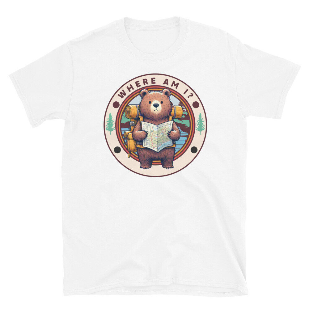 เสื้อยืดเดินป่าตลก - Where Am I Humor Bear Graphic Tee