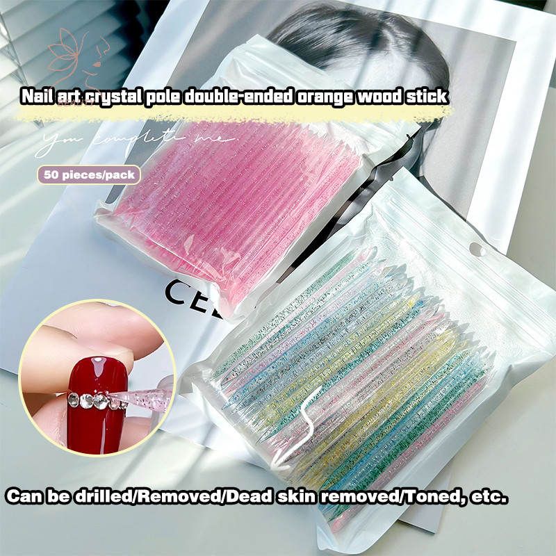 [maybeauty] 50 ชิ้นคริสตัล Rod เล็บ Stick พรีเมี่ยมหนังกําพร้า Pushers Remover เล็บแต่งเล็บ Poing เจาะ Rod กาวเครื่องมือกําจัด {TH}