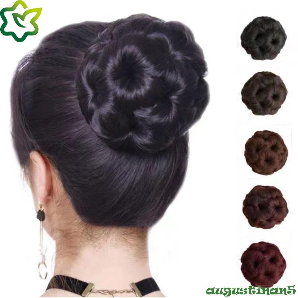 Augustinan ผมปลอมสังเคราะห์ Bun Scrunchie ทรงโดนัทอินเทรนด์ ดอกไม้เก้าดอก วิกผมหางม้าผู้หญิง คลิปผมหางม้า Extensions ดอกไม้แหวน Bun