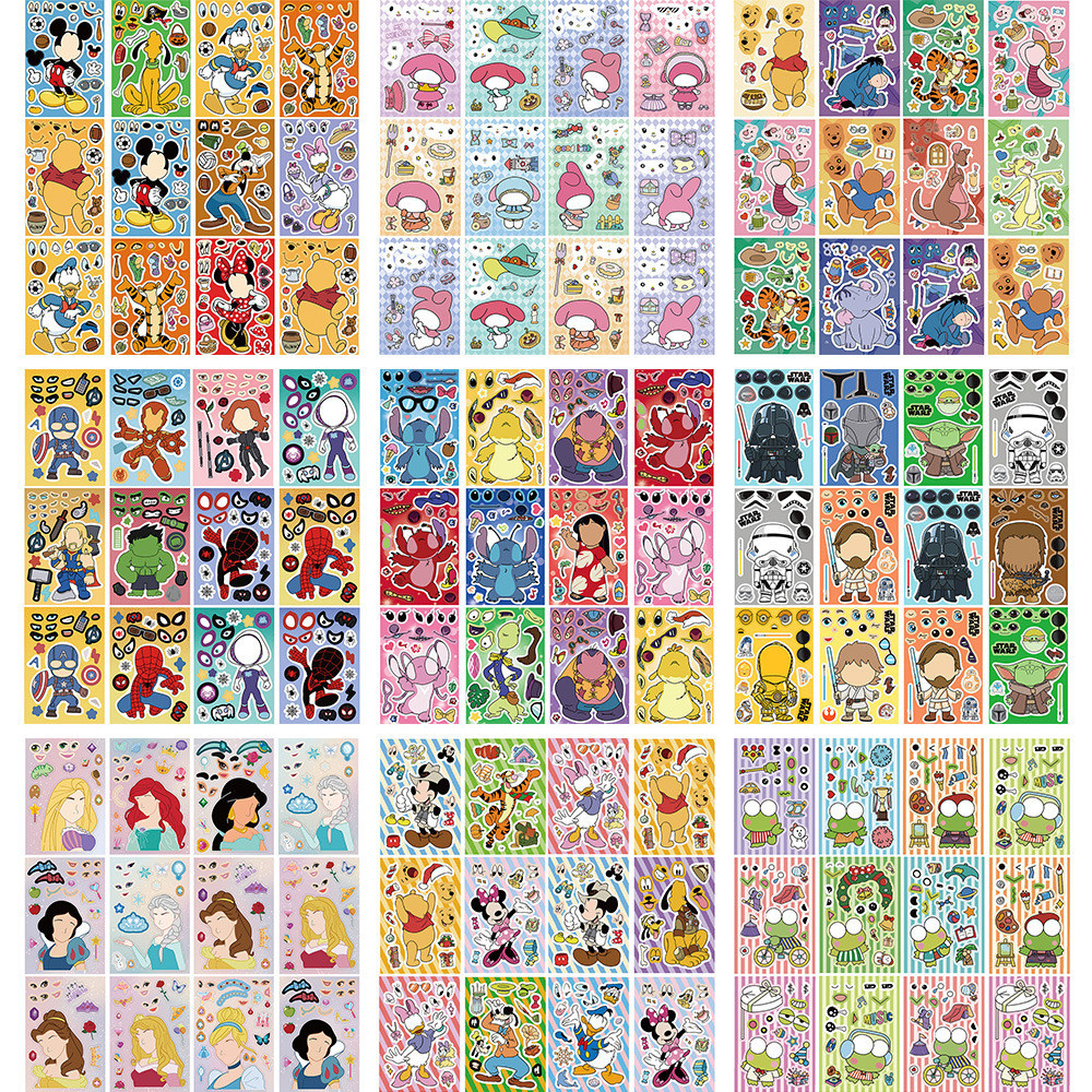 8 แผ่นการ์ตูนอะนิเมะ Make A Face Puzzle กันน้ํา Graffiti สติกเกอร์สําหรับหมวกกันน็อคจักรยานบัญชีมือกรณีดินสอ Decals LanLanStickersWorld