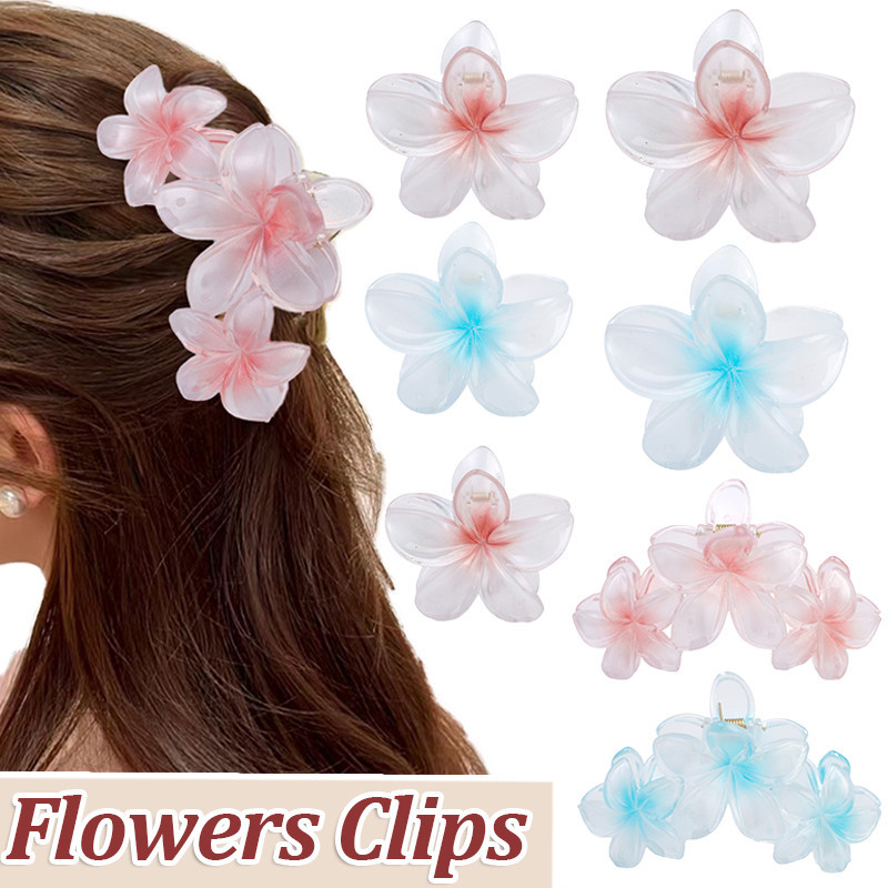 Gradient แฟชั่น Frost Hair Claws - ดอกไม้ไข่ Headwear - กิ๊บหวาน - Clear Frangipani Hair Clamps - เกาหลีสไตล์ชายหาดฮาวาย - สําหรับผู้หญิงสุภาพสตรีสาว