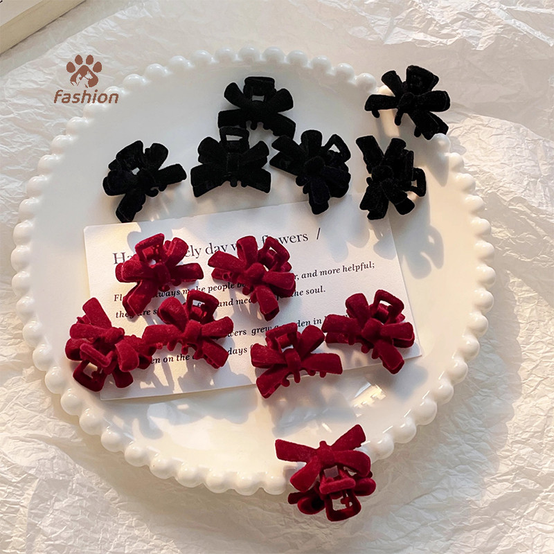 [แฟชั่น] 1 คู่สีแดงกํามะหยี่ผม Claw Bow Tie ผมขนาดเล็ก Grip ผู้หญิง Hairpins สาวผมปูของขวัญวันวาเลนไทน์ {TH}