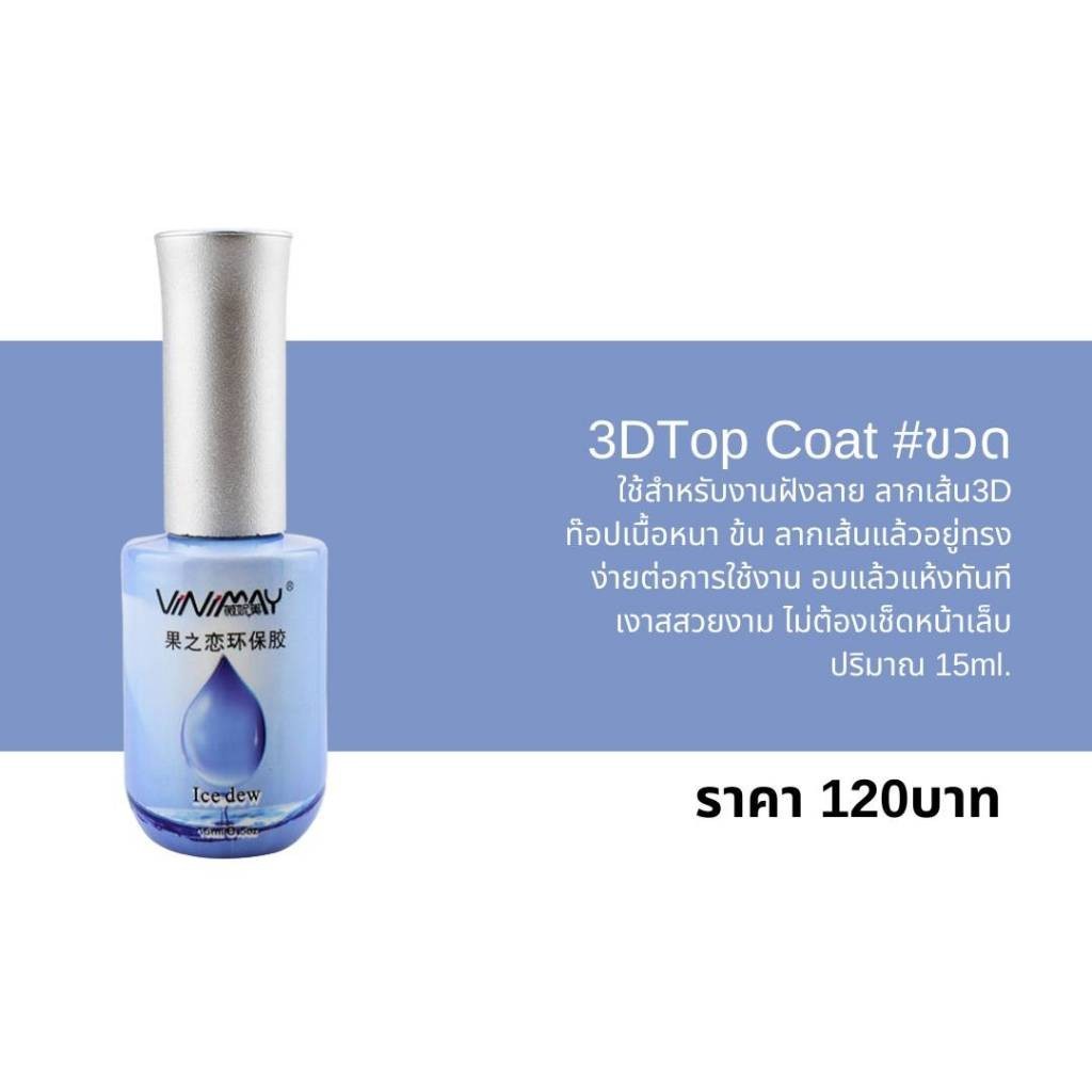 3D TOP COAT VINIMAY 15ml.#ขวด ท็อป3ดี ท็อปฝัง วินิเมย์ พร้อมส่ง​🇹🇭🇹🇭