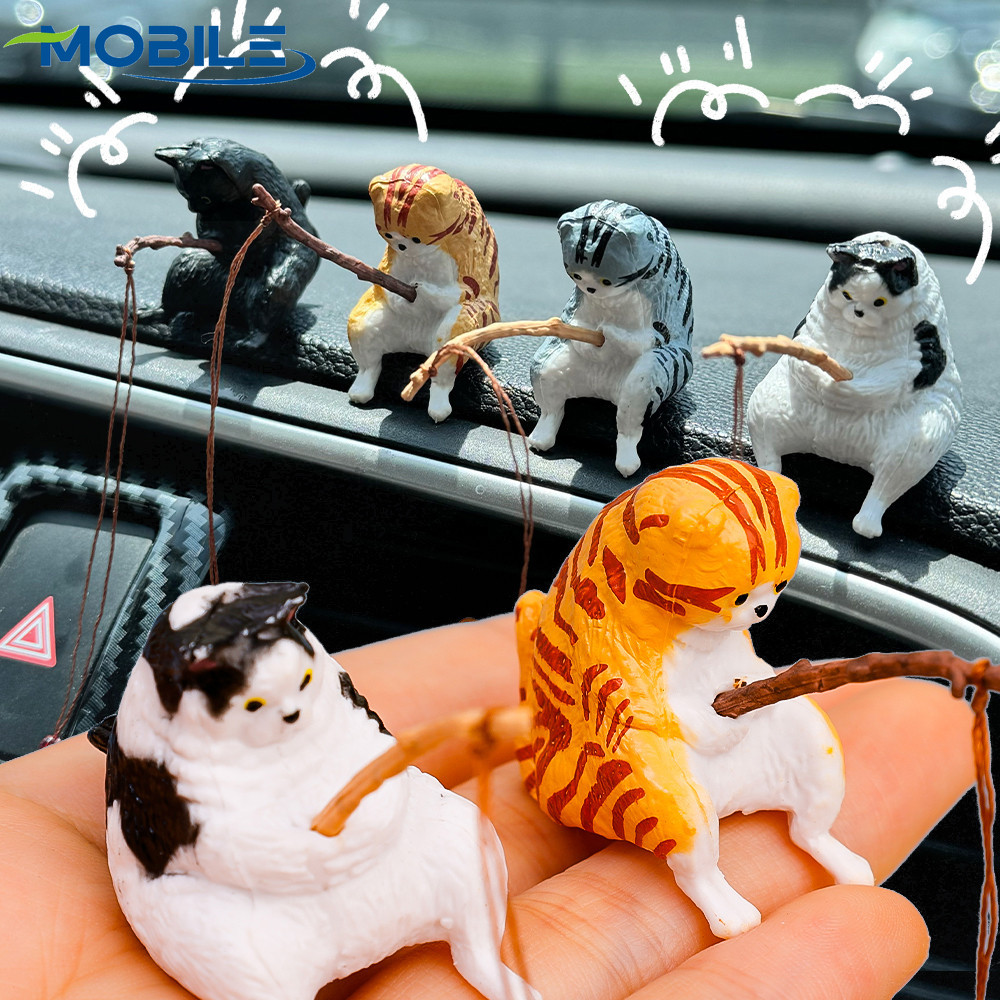 [โดดเด่น] ตกแต่งรถแมวตกปลา - ตุ๊กตาการ์ตูนสัตว์เล็ก - เครื่องประดับเรซิน DIY - งานฝีมือขนาดเล็กที่สร้างสรรค์ - ตกแต่งคอนโซลแดชบอร์ดอัตโ