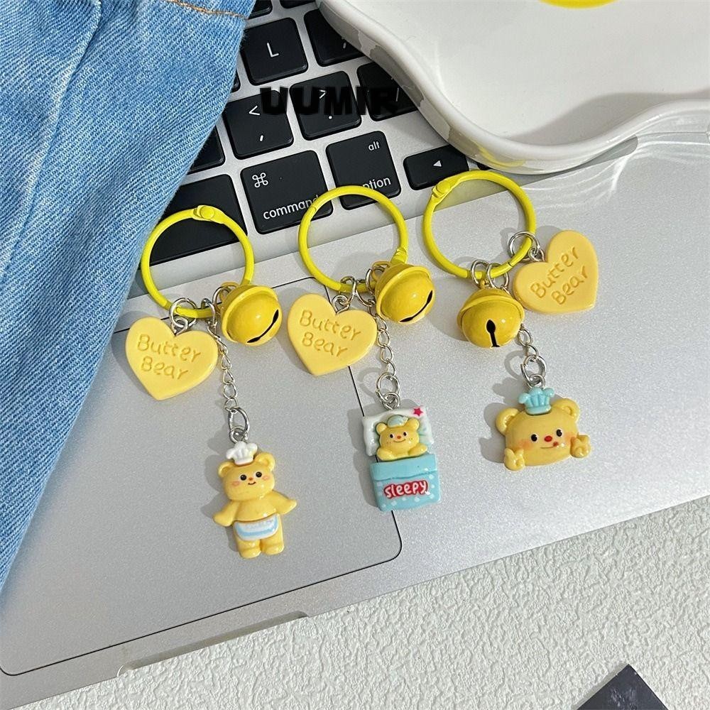 UUMIR Butter Bear Keyfob พวงกุญแจหมีเนย, จี้หมีเนยการ์ตูนเรซิ่น, เครื่องประดับแขวนสร้างสรรค์พวงกุญแจรถอุปกรณ์เสริมกระเป๋า