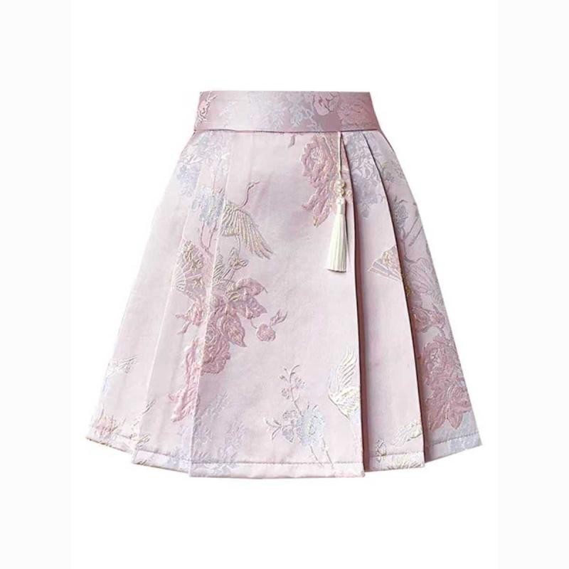 High-end ของแท้ Jacquard ใหม่สไตล์จีน Pony กระโปรงหญิงฤดูใบไม้ผลิฤดูร้อนสไตล์จีนครึ่งความยาว a-Line Slim-Fit กระโปรงจีบ20240704