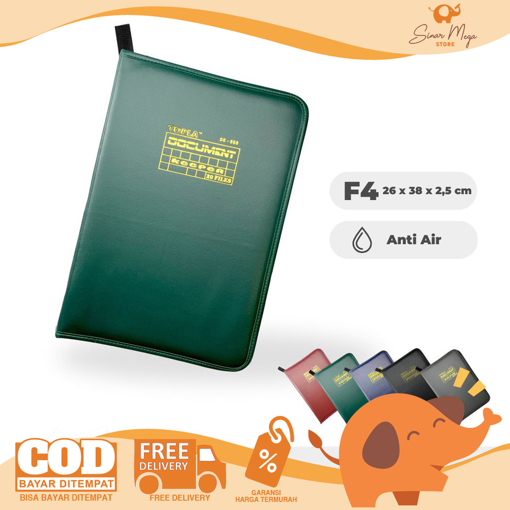 TOPLA แฟ้มเก็บเอกสาร DK-888 หนังซิป F4 - แฟ้มแผนที่ 20/40/60 โฟลเดอร์เอกสาร Diploma