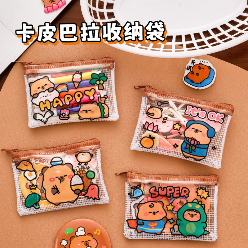 กระเป๋าใส่เหรียญ Kapibara เด็ก PVC Mini กระเป๋าเก็บแบบพกพานักเรียนการ์ตูน Capybara ลิปสติกกระเป๋าใบเล็ก